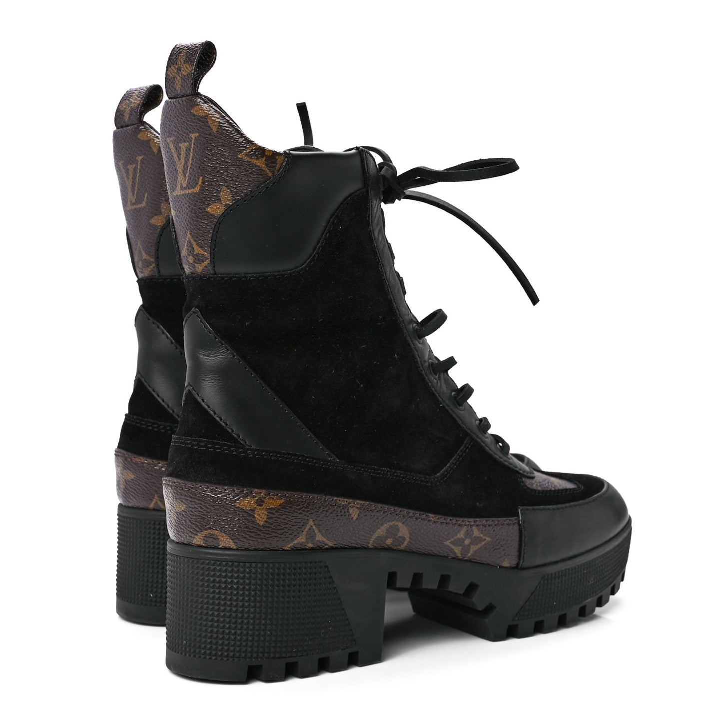Suede Calfskin Monogram Laureate Platform Desert Boots 39.5 Black