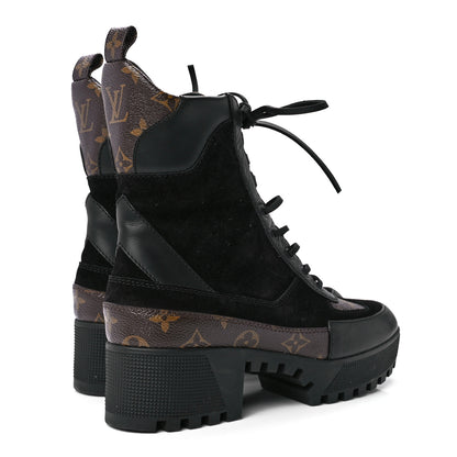 Louis Vuitton Suede Calfskin Monogram Laureate Platform Desert Boots 39.5 Black 4 of 8