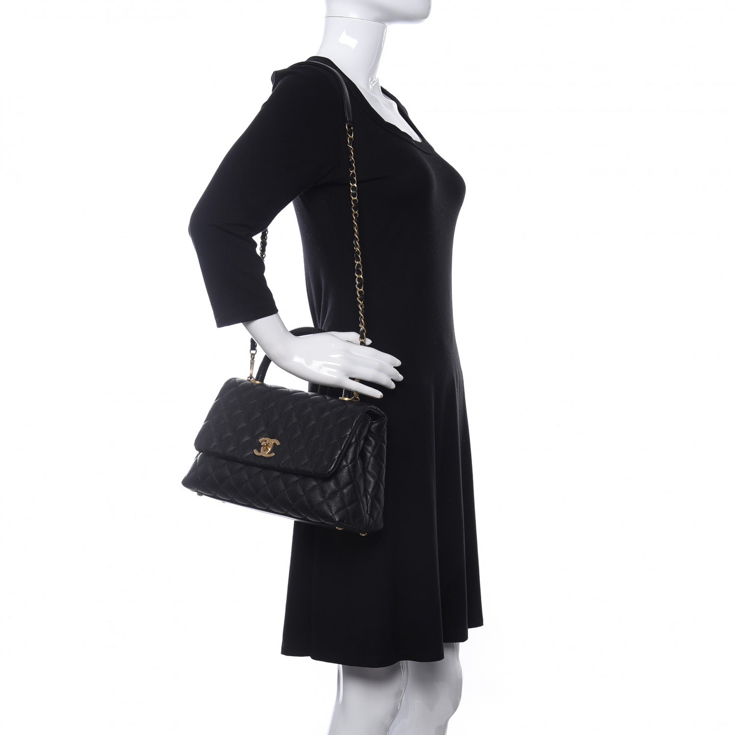 Caviar Lizard Embossed Quilted Small Coco Handle Flap
