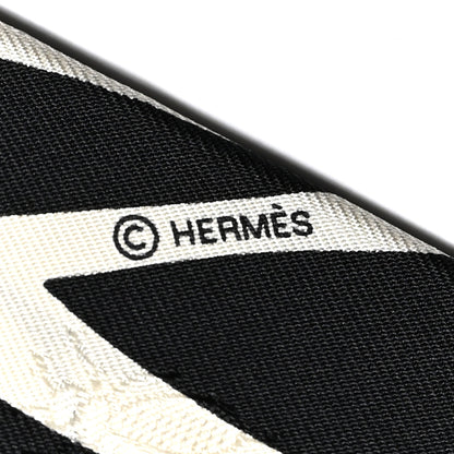 Hermes Silk Calfskin Bouquet Final Fringed Twilly Creme Black 4 of 4