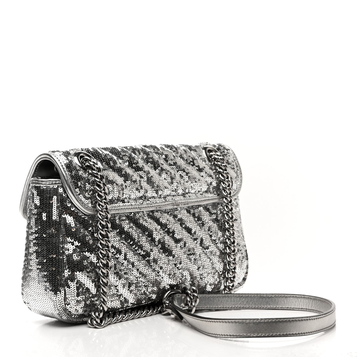 Sequin Matelasse Small GG Marmont Shoulder Bag Silver