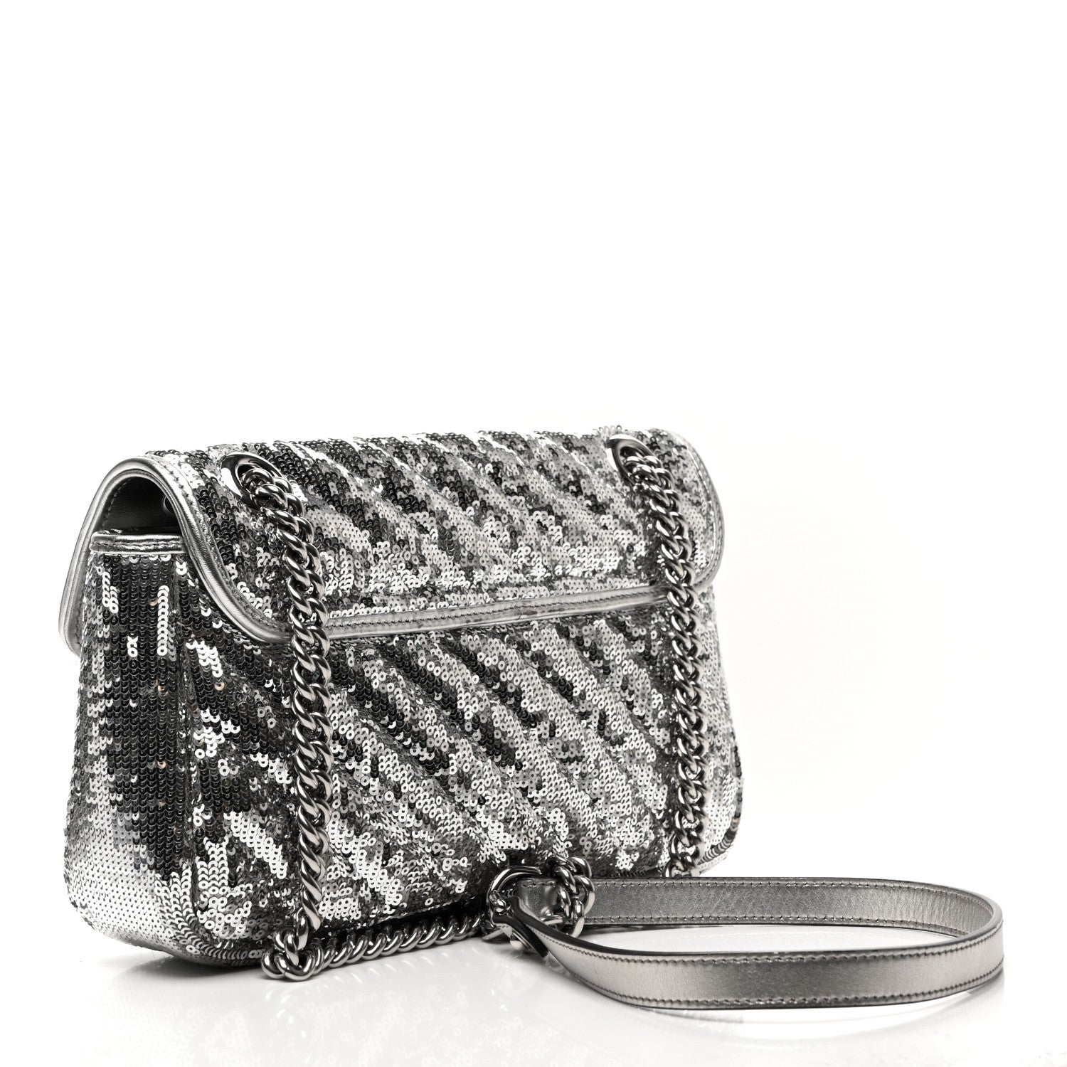 Gucci Sequin Matelasse Small GG Marmont Shoulder Bag Silver 2 of 15