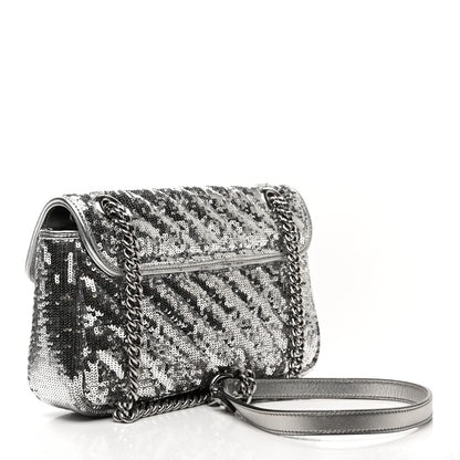 Gucci Sequin Matelasse Small GG Marmont Shoulder Bag Silver 2 of 15