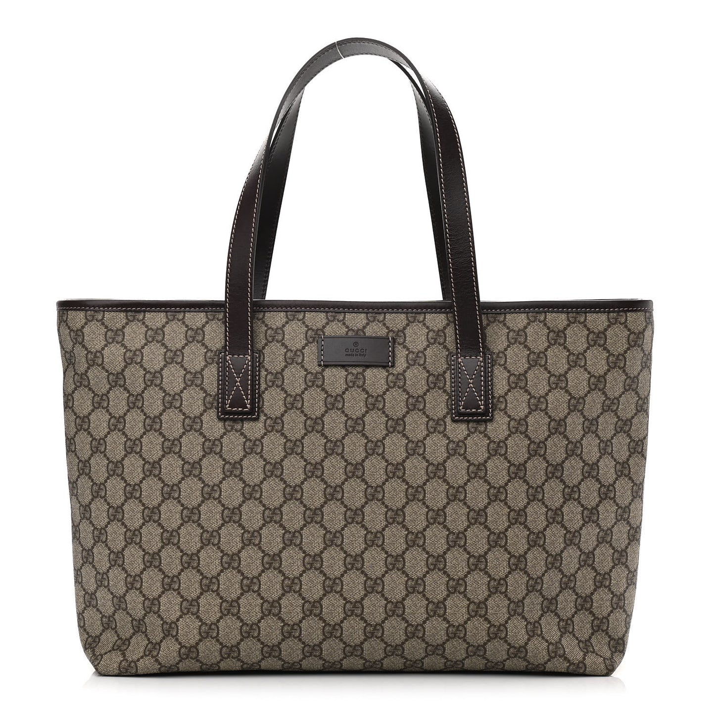 GG Supreme Monogram Medium Zippered Shopping Tote Dark Brown