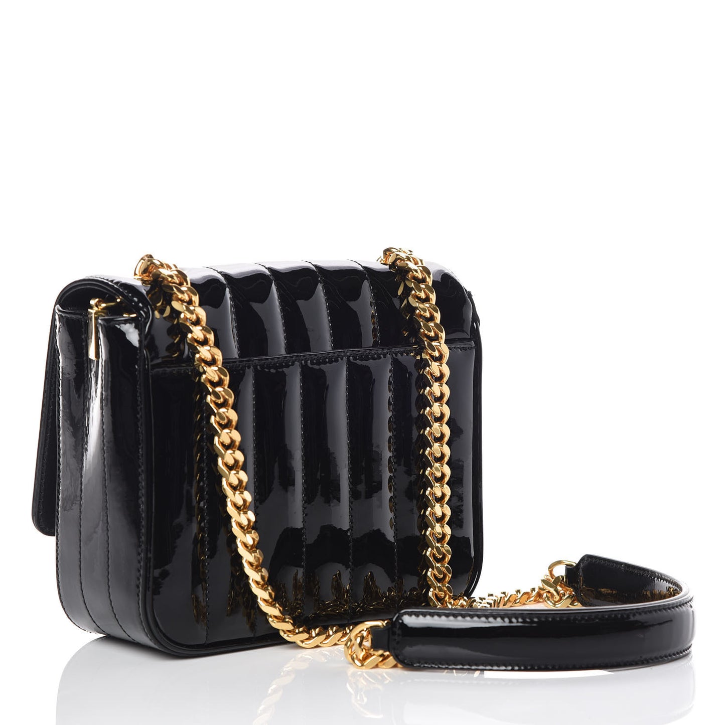Patent Calfskin Matelasse Monogram Small Vicky Chain Bag Black