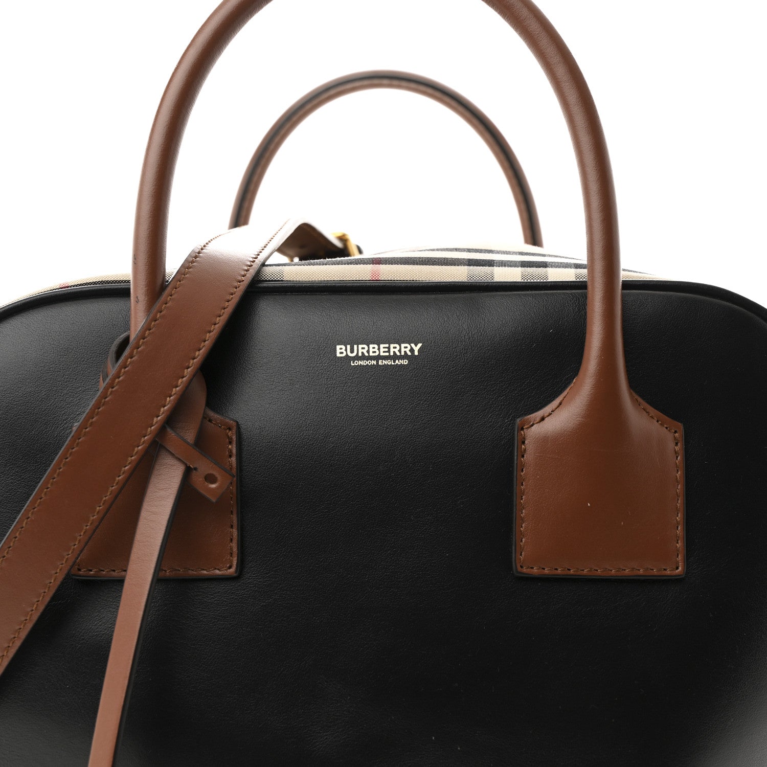 Burberry Smooth Calfskin House Check Medium Cube Bowling Bag Archive Beige 7 of 10