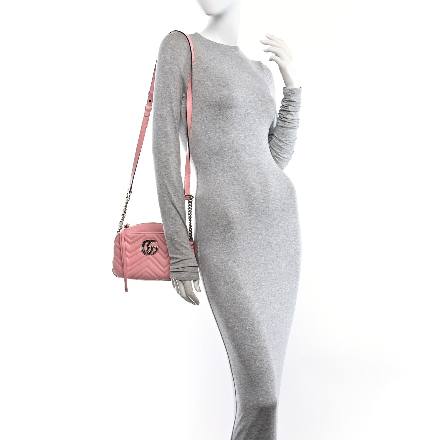 Gucci Calfskin Matelasse Small GG Marmont Chain Shoulder Bag Wild Rose 2 of 11