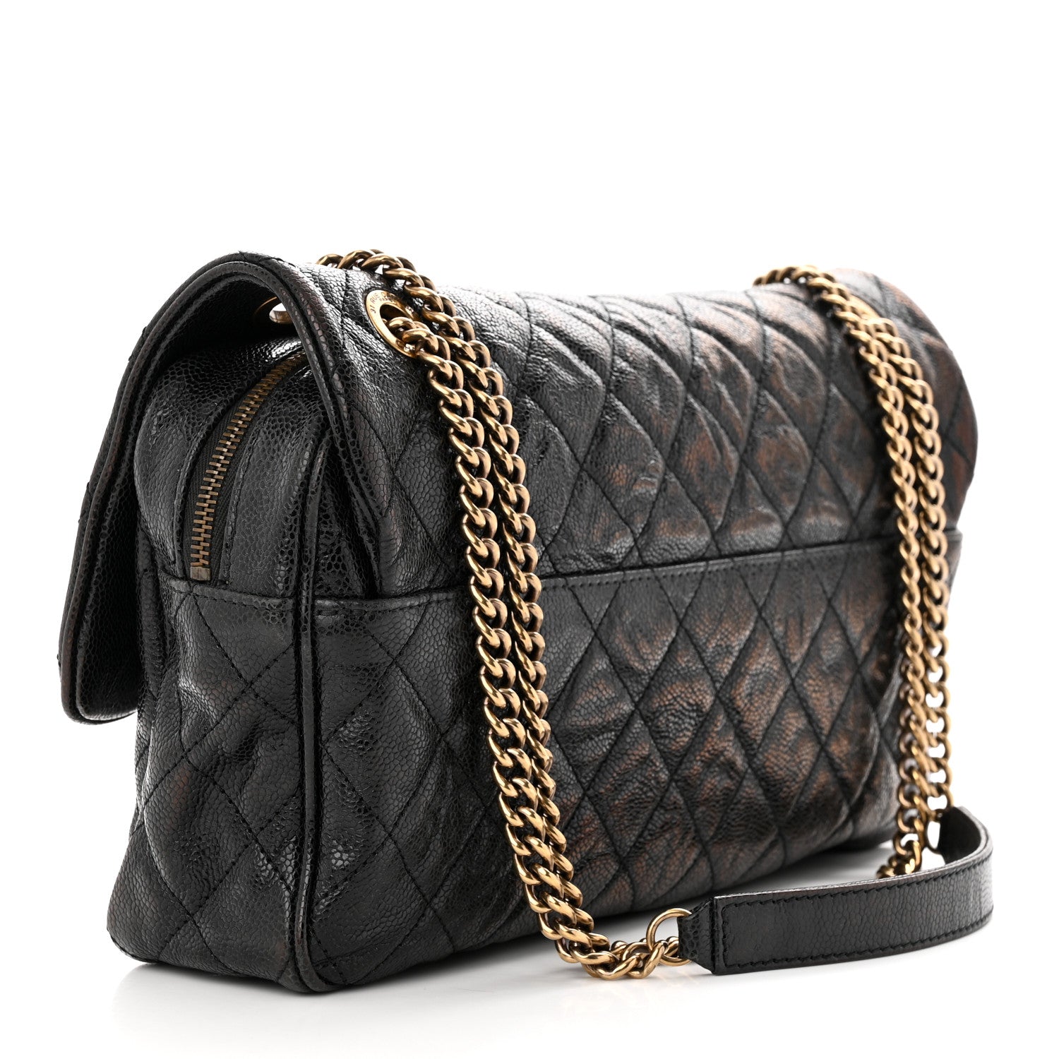 Chanel Crumpled Grained Calfskin Quilted Large Shiva Flap Black 3 of 13