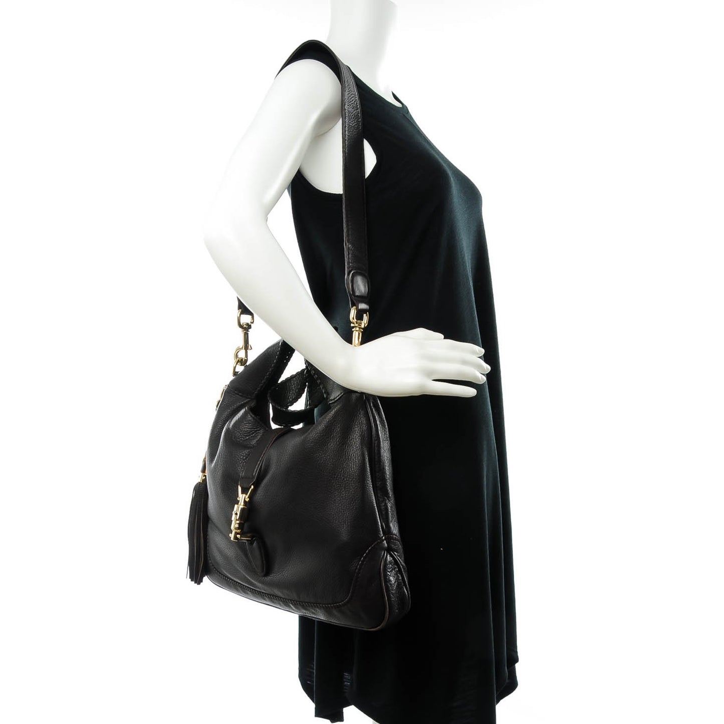 Pebbled Calfskin Medium New Jackie Shoulder Bag Dark Brown