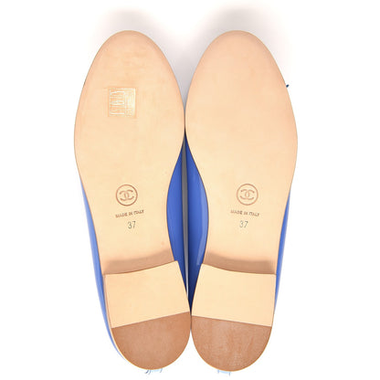 Chanel Calfskin Patent CC Cap Toe Ballerina Flats 37 Blue 5 of 9