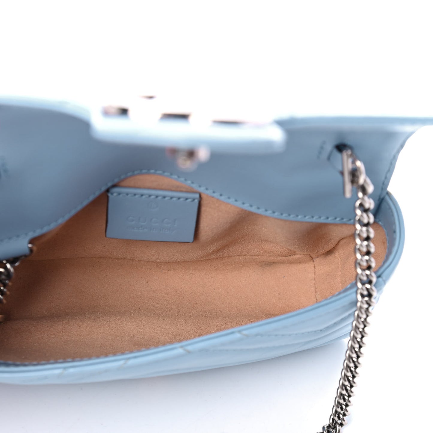 Calfskin Matelasse Super Mini GG Marmont Shoulder Bag Porcelain Light Blue