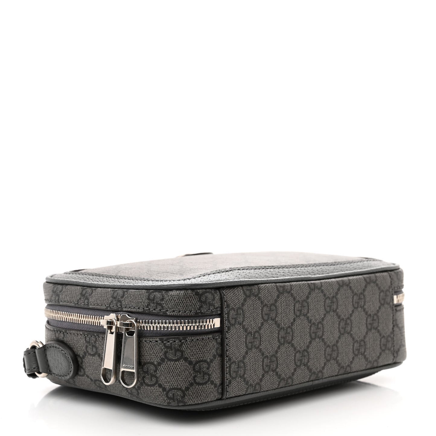 GG Supreme Monogram Textured Dollar Calfskin Small Ophidia Top Handle Shoulder Grey Black Graphite Grey