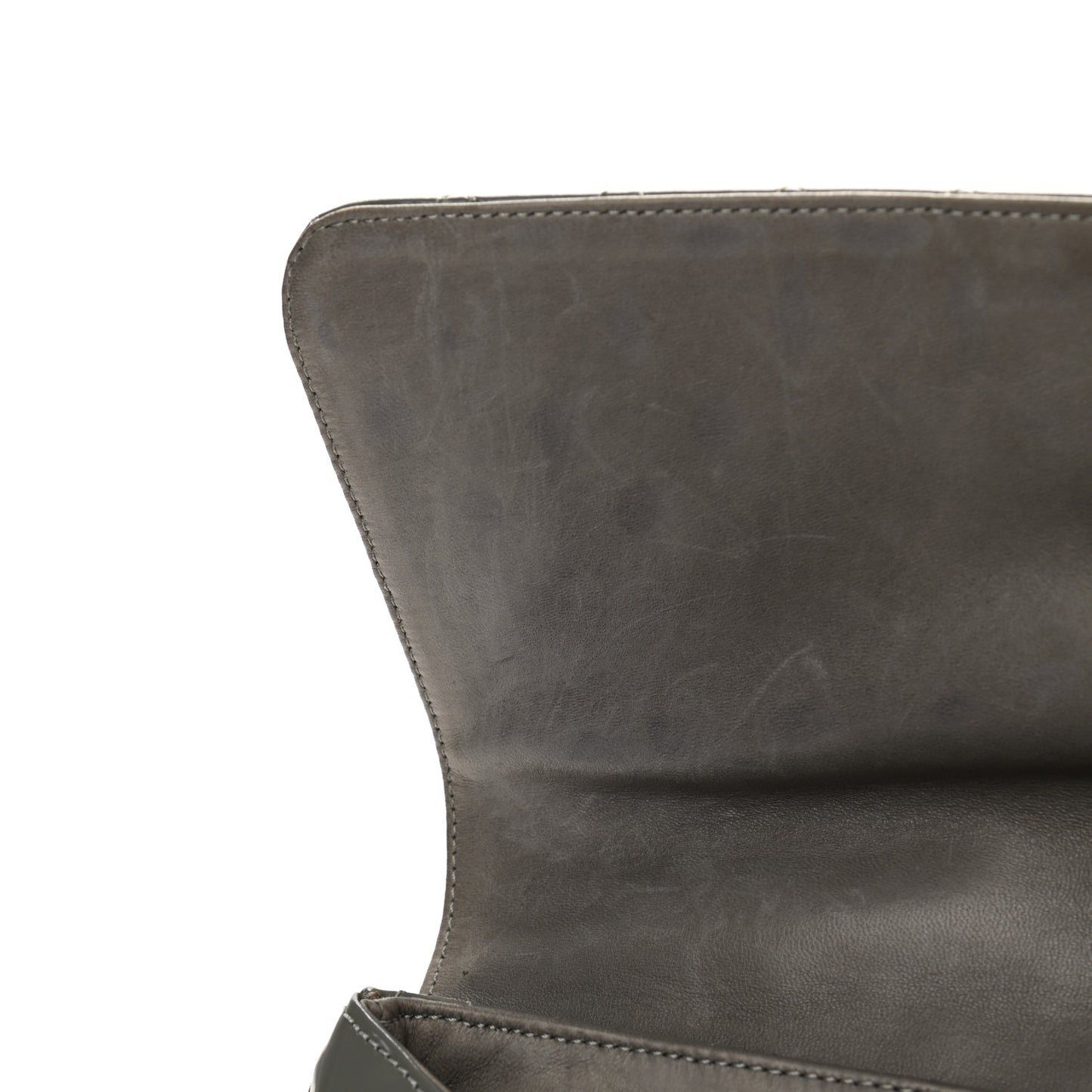 Glazed Calfskin Mademoiselle Lock Kelly Flap Bag Grey