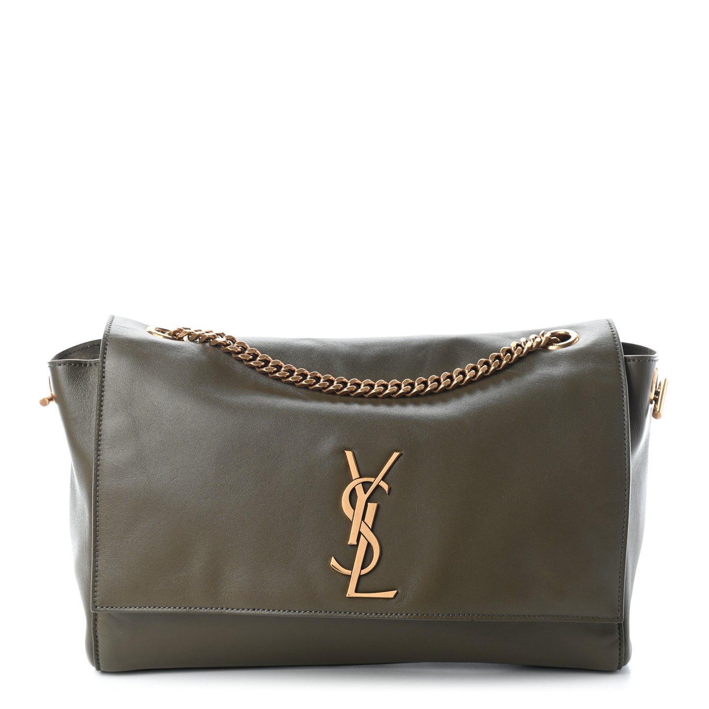 Smooth Calfskin Suede Medium Reversible Monogram Kate Satchel Olive