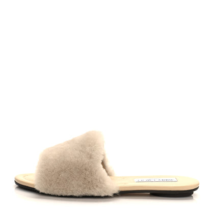 Jimmy Choo Shearling Flat Slide Sandals 37 Beige 1 of 8