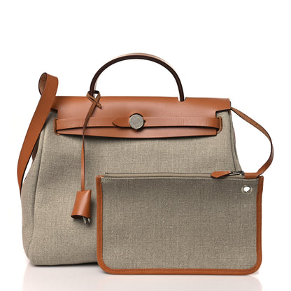 Hermes Military Toile Vache Hunter Herbag Zip Retourne 31 PM Beton Naturel 3 of 11