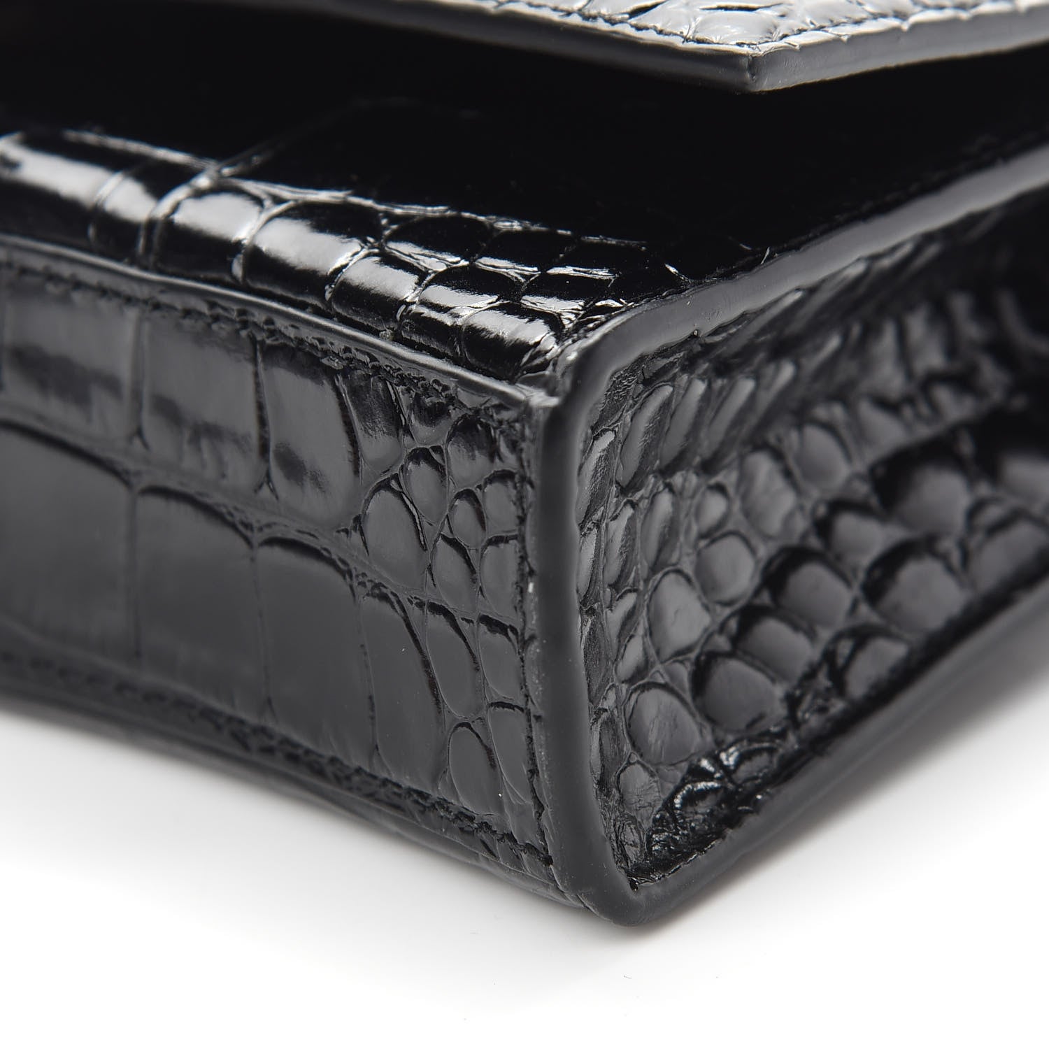 Balenciaga Shiny Calfskin Monochrome Crocodile Embossed Hourglass Chain Bag Black 7 of 8