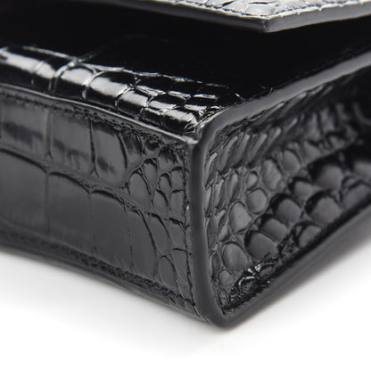 Balenciaga Shiny Calfskin Monochrome Crocodile Embossed Hourglass Chain Bag Black 7 of 8