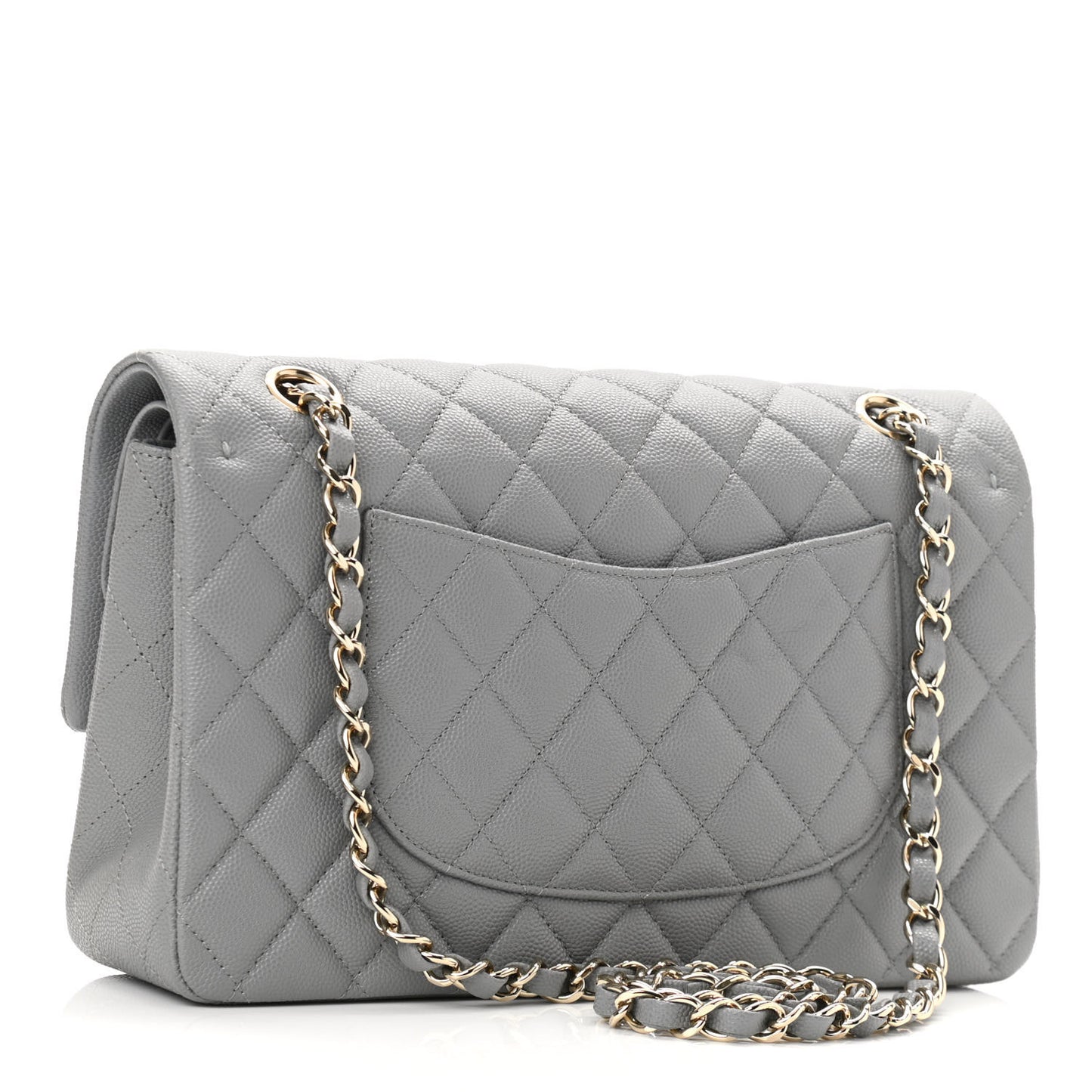 Caviar Quilted Medium Double Flap Grey