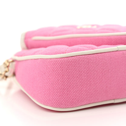 Chanel Canvas Calfskin Tennis Racket Clutch With Chain Pink White 9 of 11