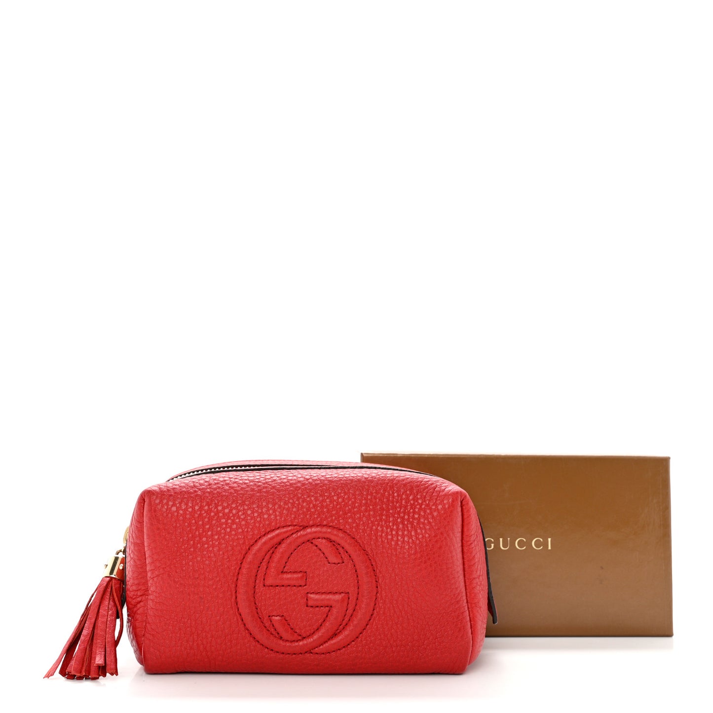 Pebbled Calfskin Medium Soho Cosmetic Case Red