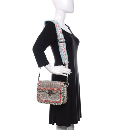Valentino Garavani Calfskin Embroidered Medium Guitar Strap Rockstud Rolling Flap Saddle Bag 2 of 9