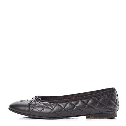 Chanel Aged Calfskin Quilted Cap Toe Ballerina Flats 40 Black 1 of 18