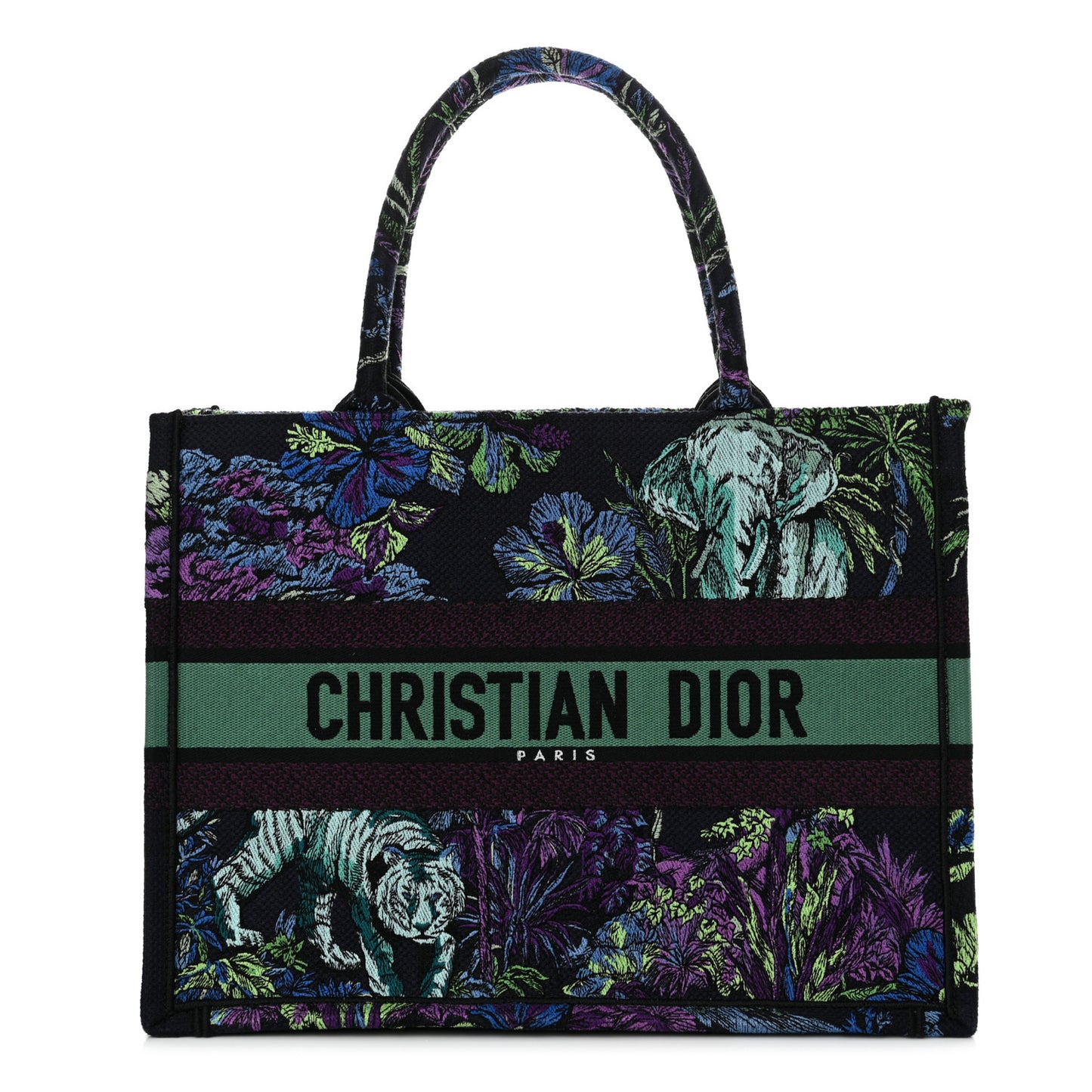 Canvas Embroidered Medium Toile de Jouy Voyage Book Tote Blue Multicolor