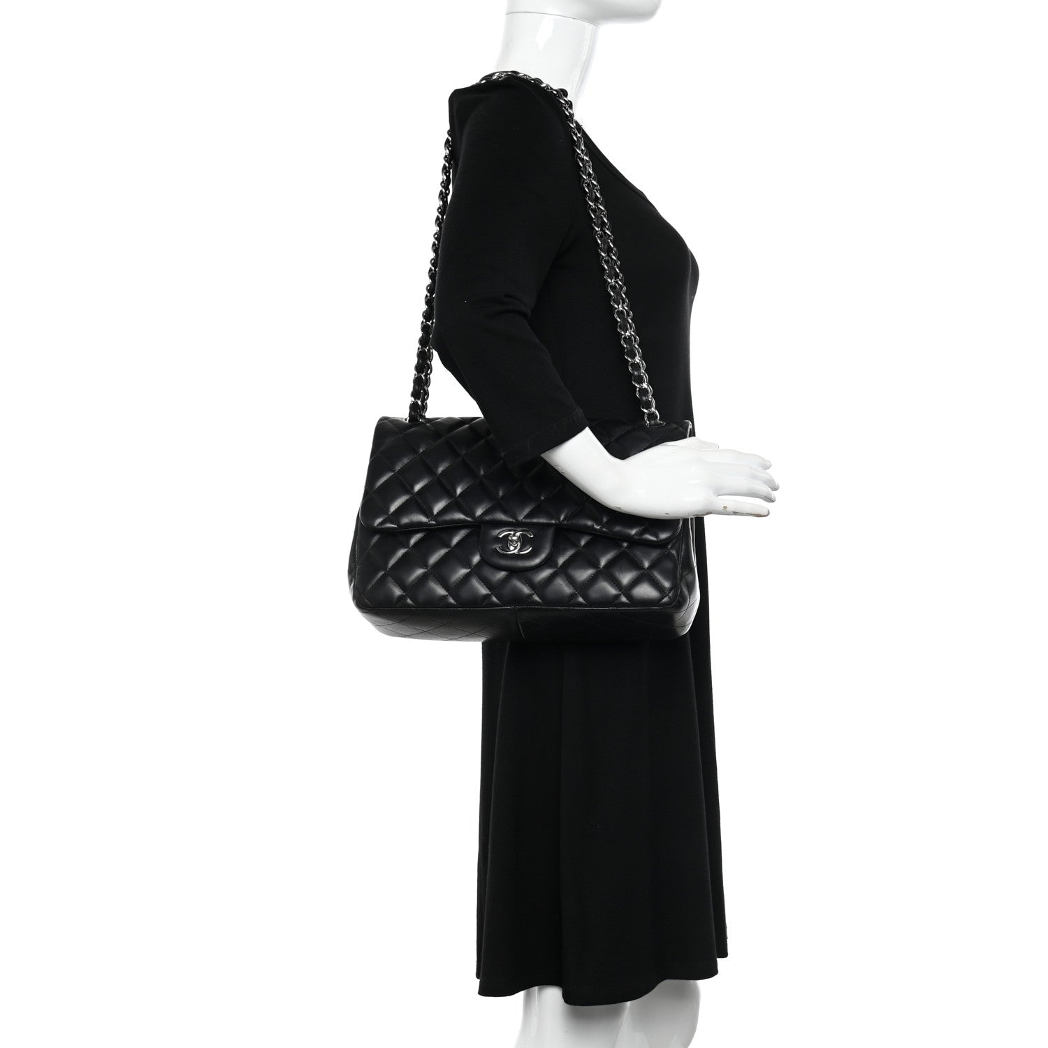 Chanel Lambskin Quilted Jumbo Double Flap Black 2 of 13