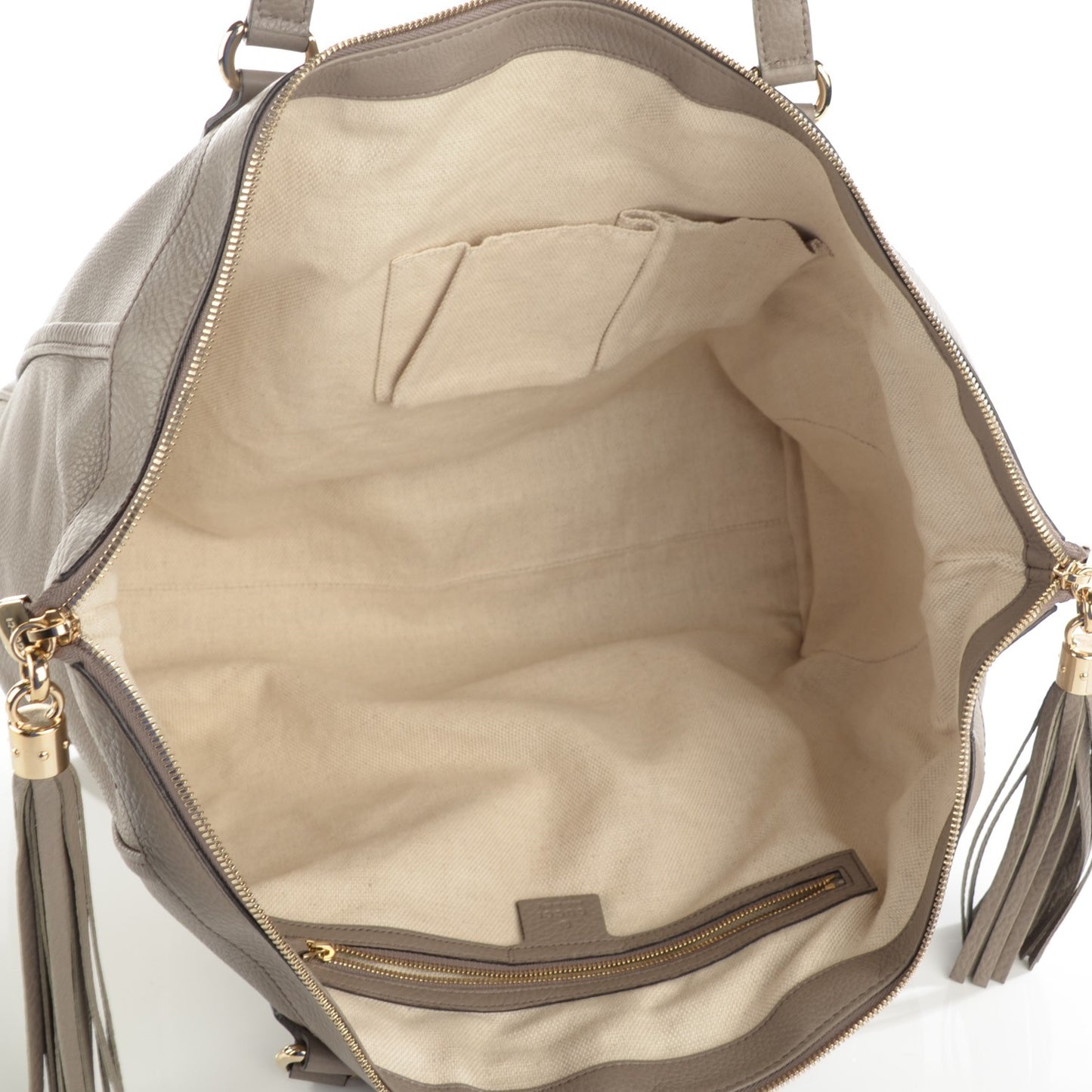 Pebbled Calfskin Large Soho Top Handle Bag Taupe