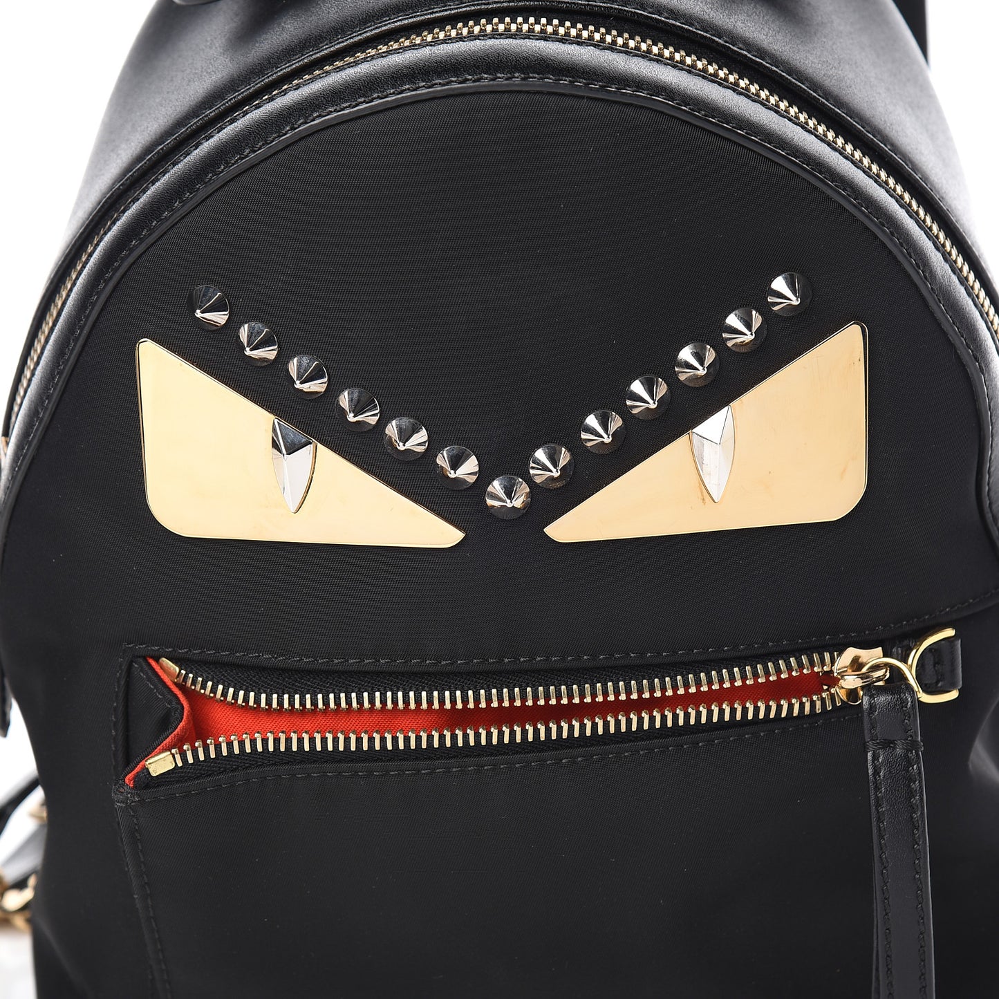 Nylon Vitello Liberty Metal Monster Eyes Studded Mini Backpack Black