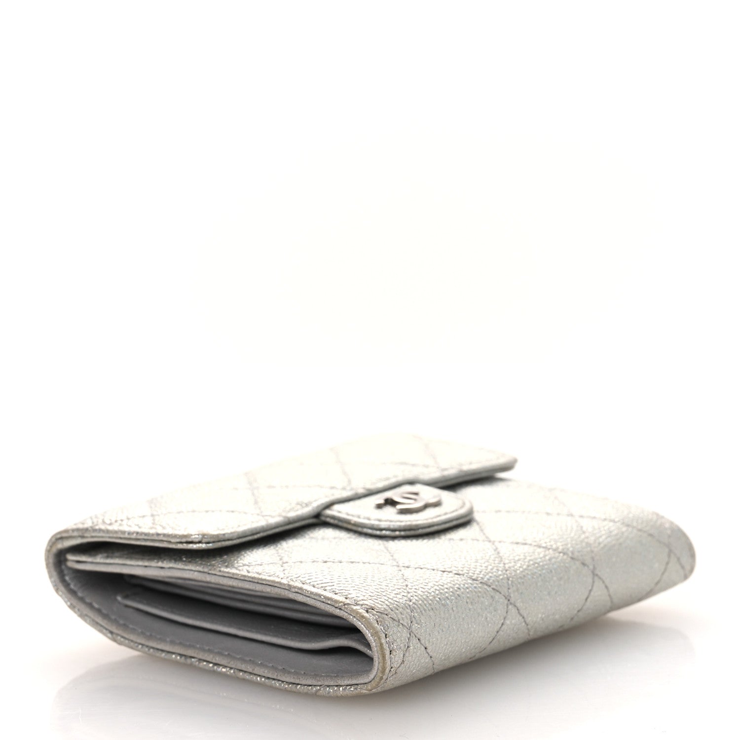 Chanel Metallic Caviar Quilted Compact Flap Wallet Silver 4 of 14