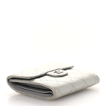 Chanel Metallic Caviar Quilted Compact Flap Wallet Silver 4 of 14
