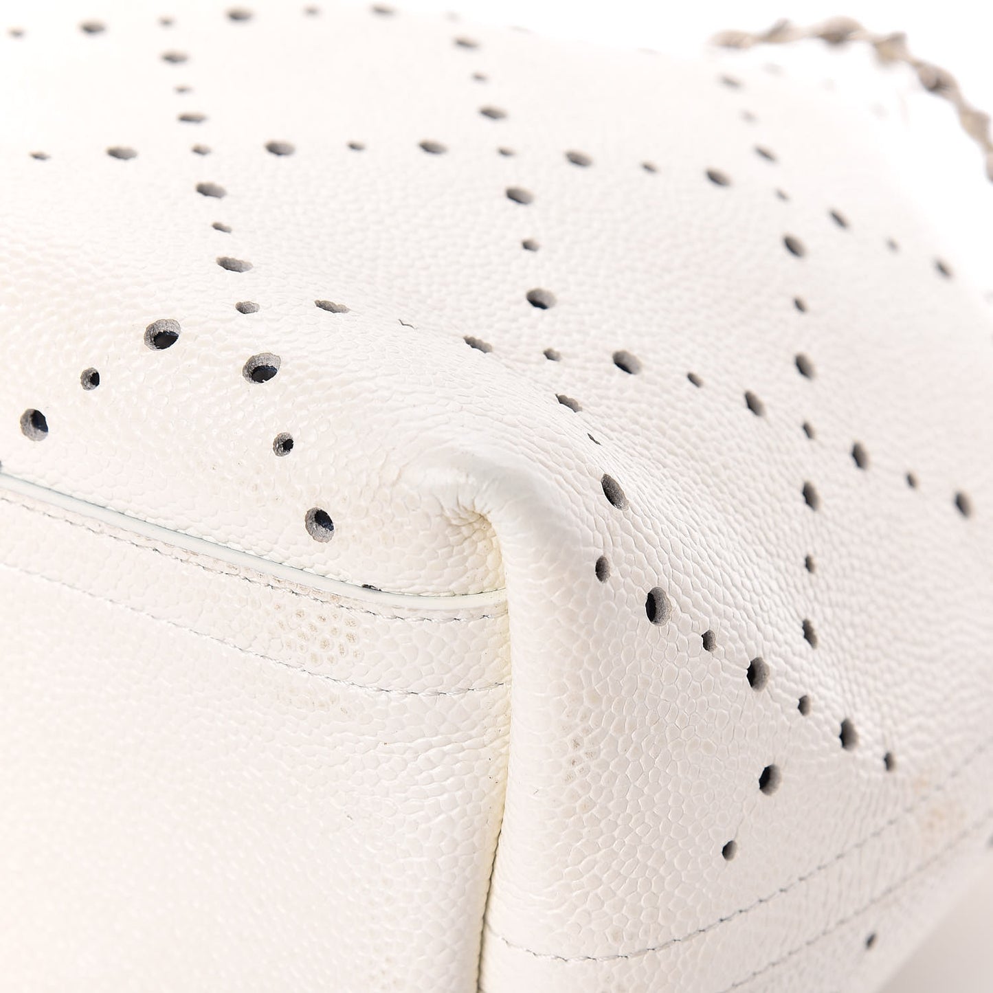 Caviar Perforated Drawstring CC Bag White