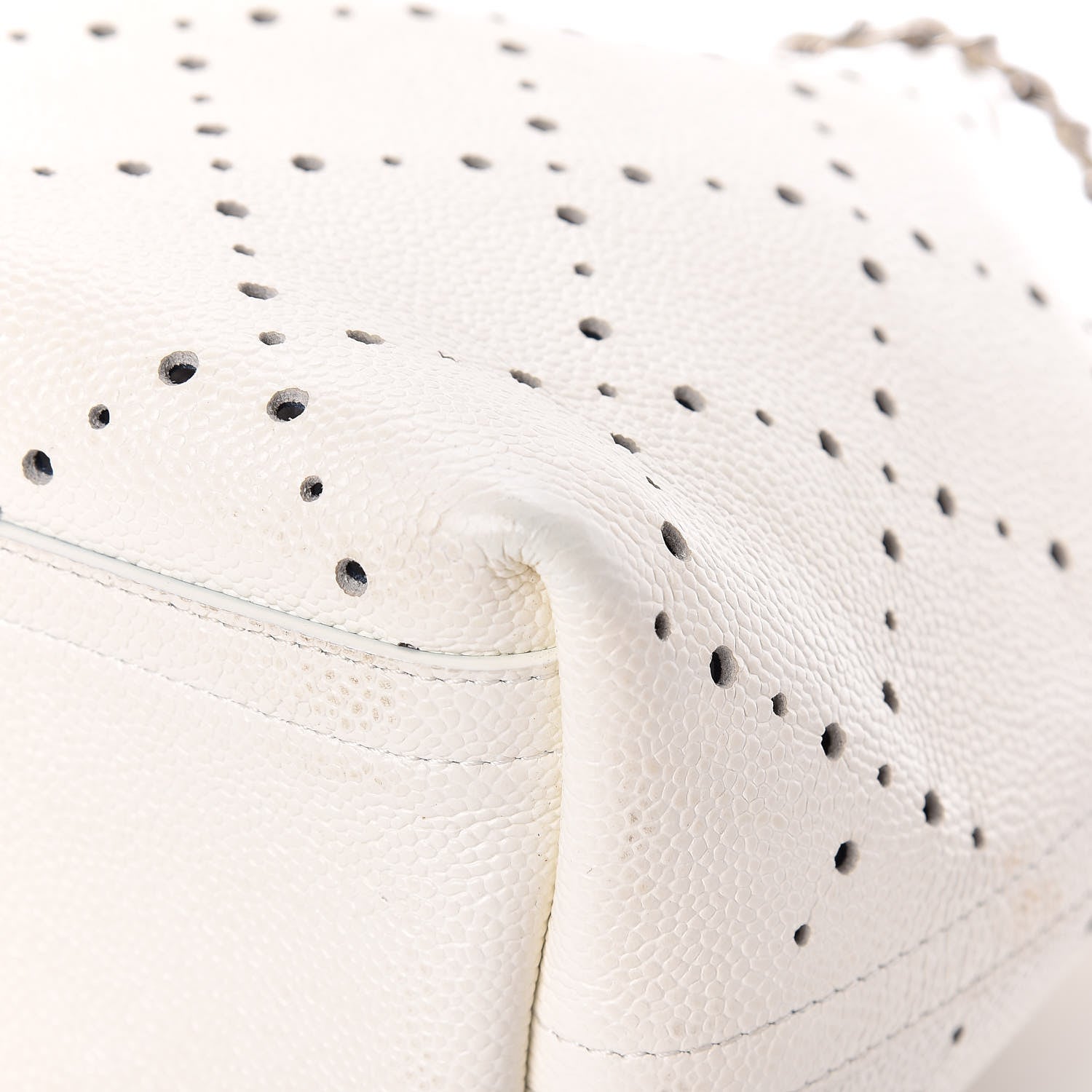 Chanel Caviar Perforated Drawstring CC Bag White 13 of 19