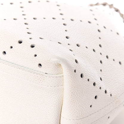 Chanel Caviar Perforated Drawstring CC Bag White 13 of 19