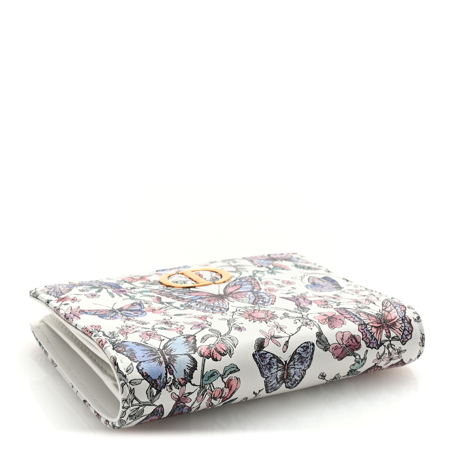 Calfskin Butterfly Printed Caro Medium Wallet White Multicolor