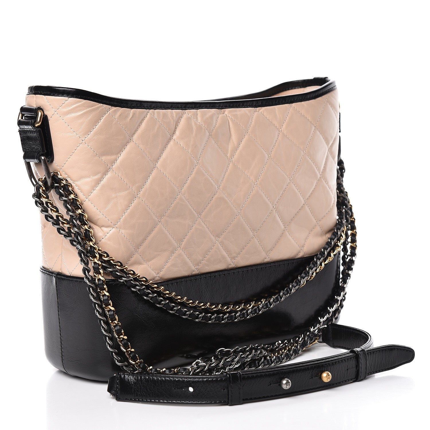 Chanel Aged Calfskin Quilted Medium Gabrielle Hobo Beige Black 3 of 11