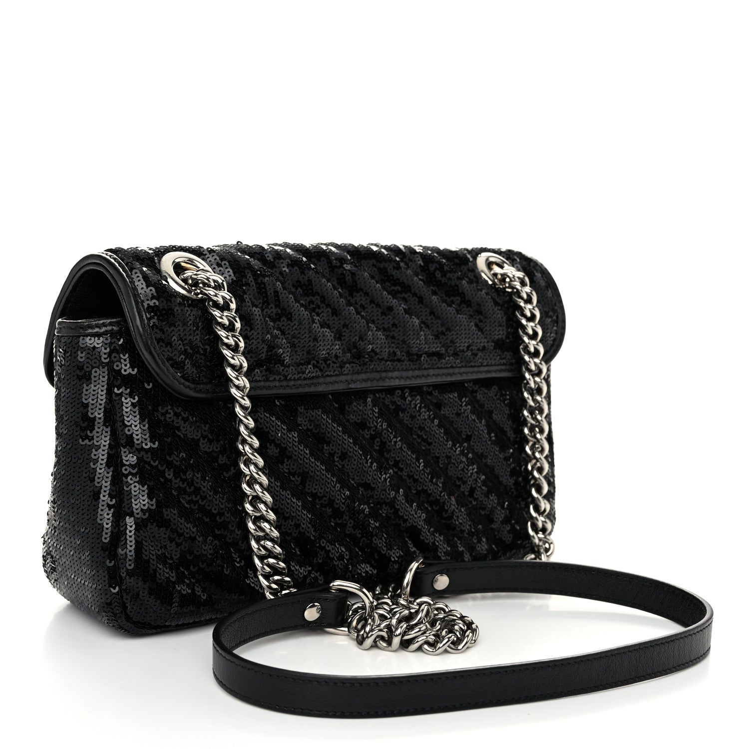 Gucci Sequin Matelasse Small GG Marmont Shoulder Bag Black 3 of 10