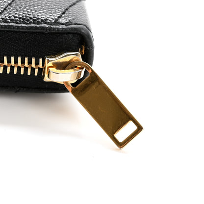 Saint Laurent Grain De Poudre Matelasse Chevron Monogram Zip Around Wallet Black 7 of 11