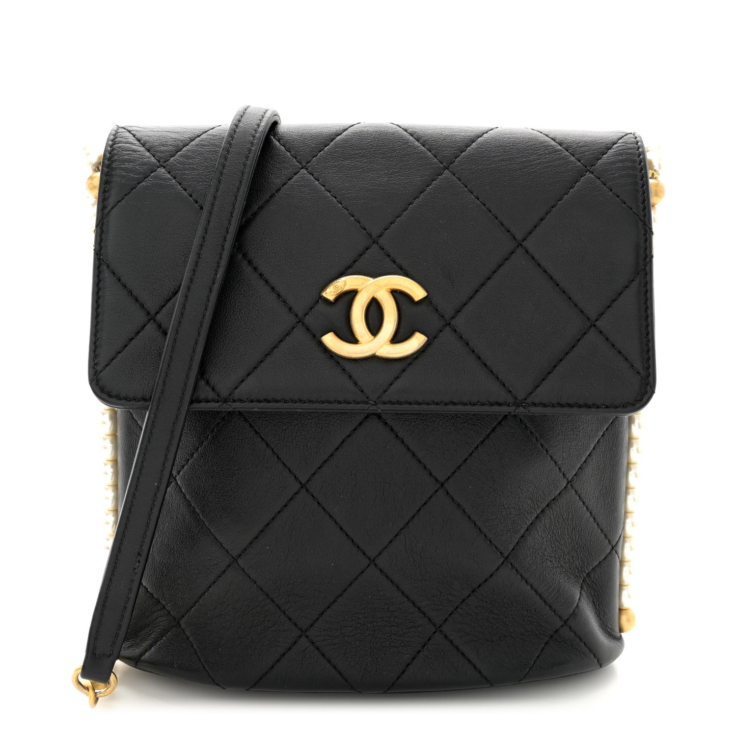 Calfskin Quilted Pearl Small About Pearls Hobo Bag Black
