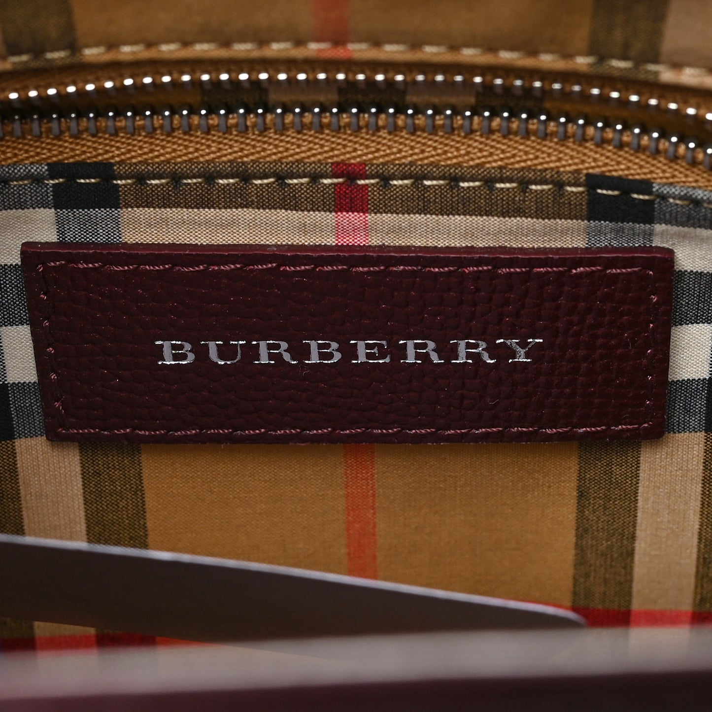 Grainy Calfskin House Check Small Banner Tote Mahogany Red