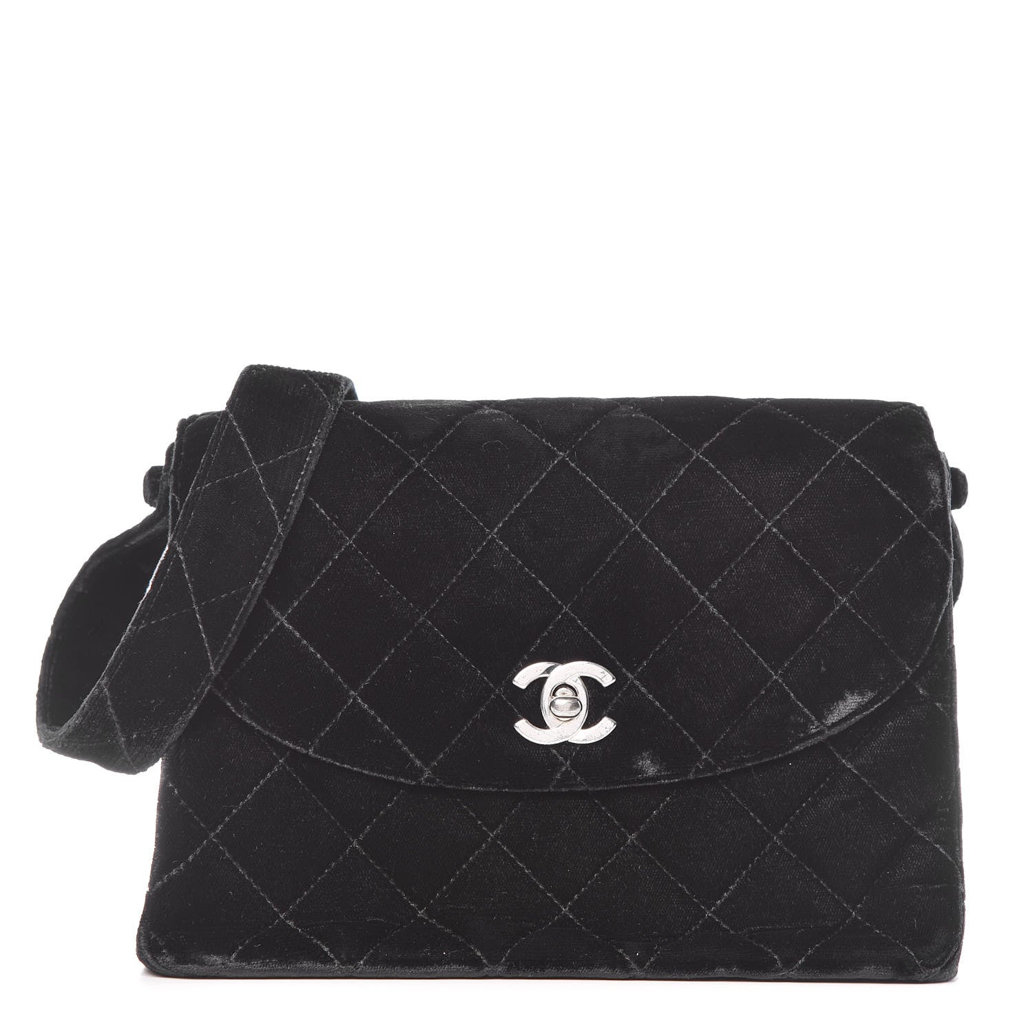 Chanel Velvet Quilted Shoulder Bag Black 1 of 12