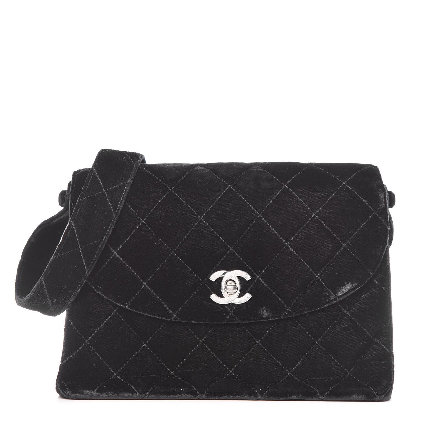 Velvet Quilted Shoulder Bag Black