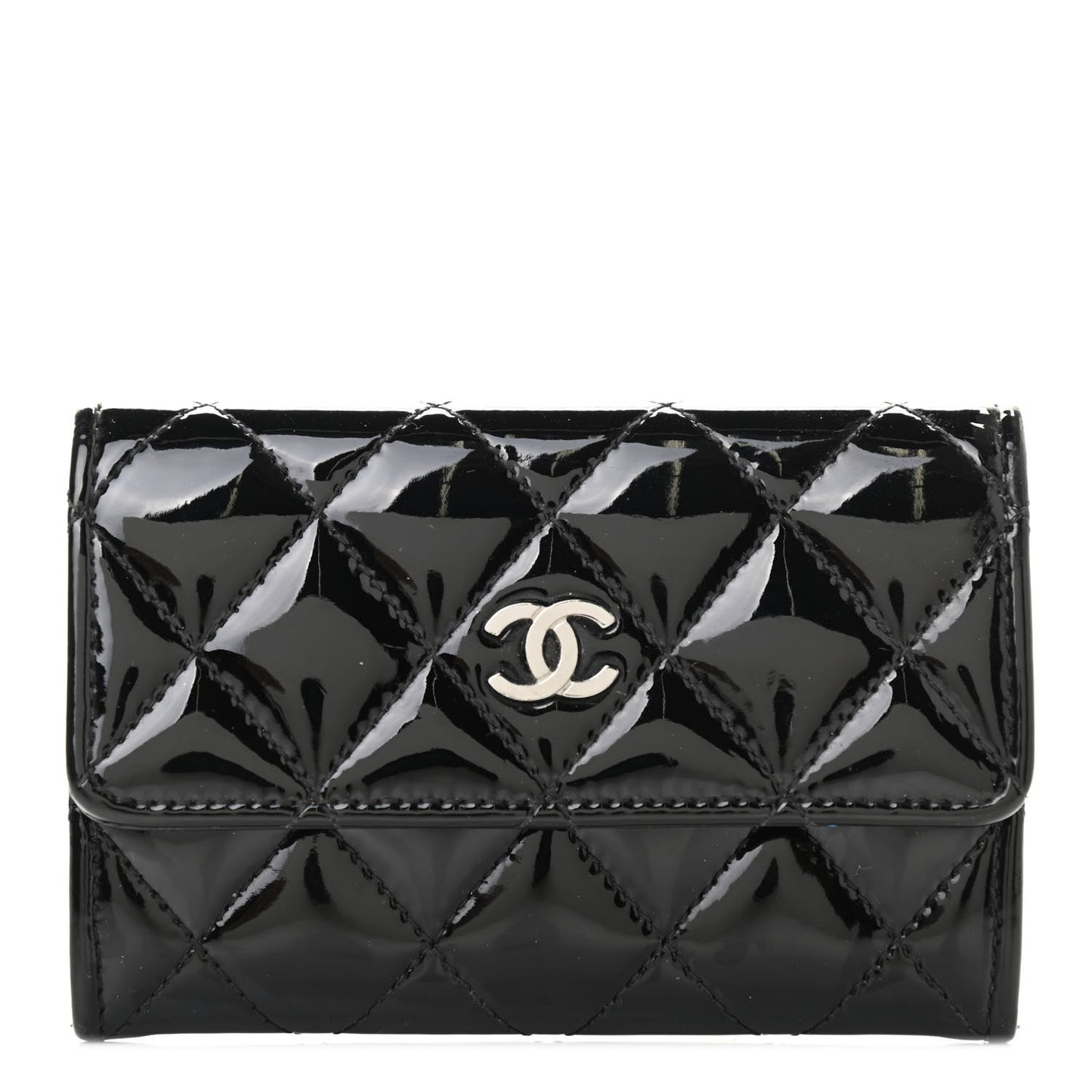Patent Quilted Flap Card Holder Black