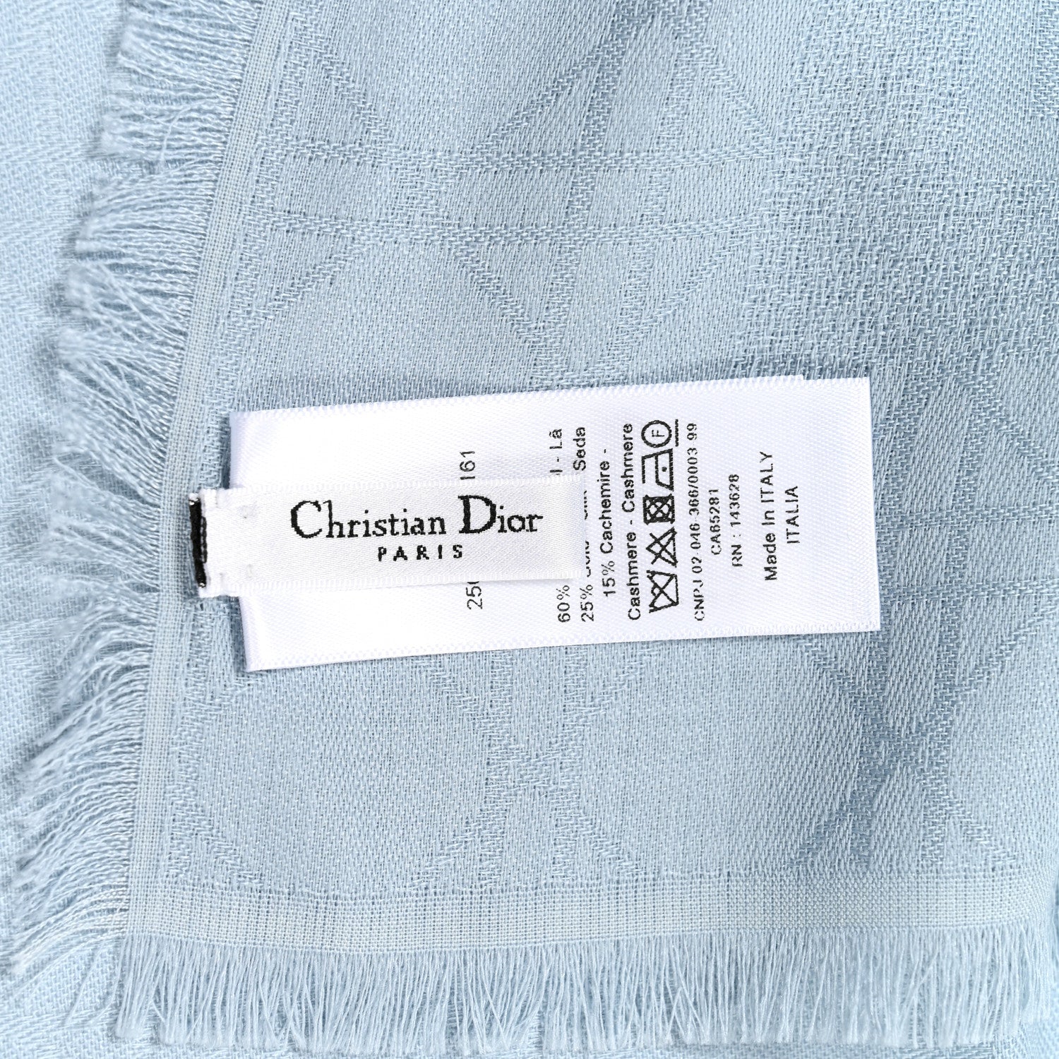 Christian Dior Wool Silk Cashmere Cannage Scarf Light Blue 3 of 3