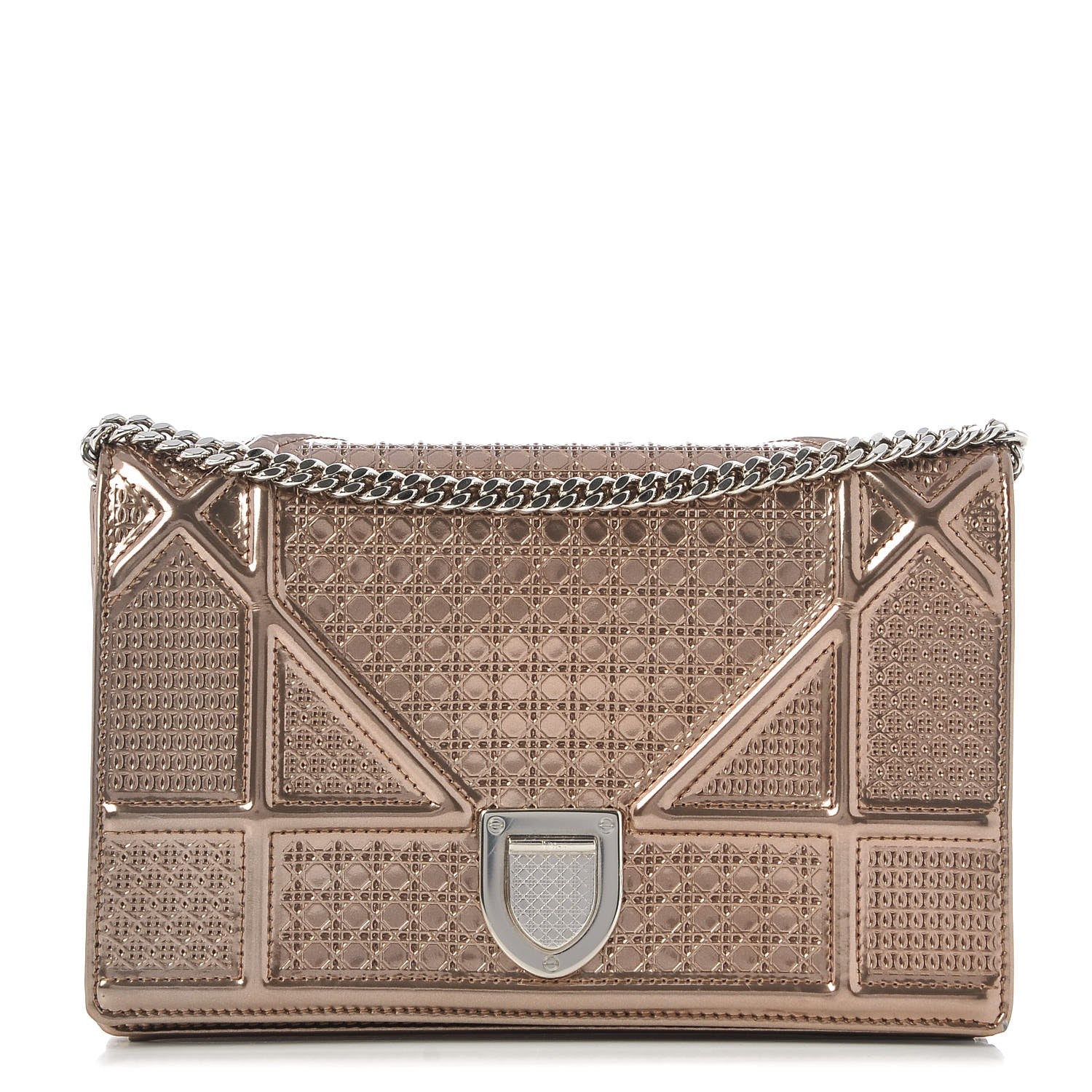 Christian Dior Metallic Patent Micro-Cannage Diorama Wallet on Chain Pouch Gold 1 of 6