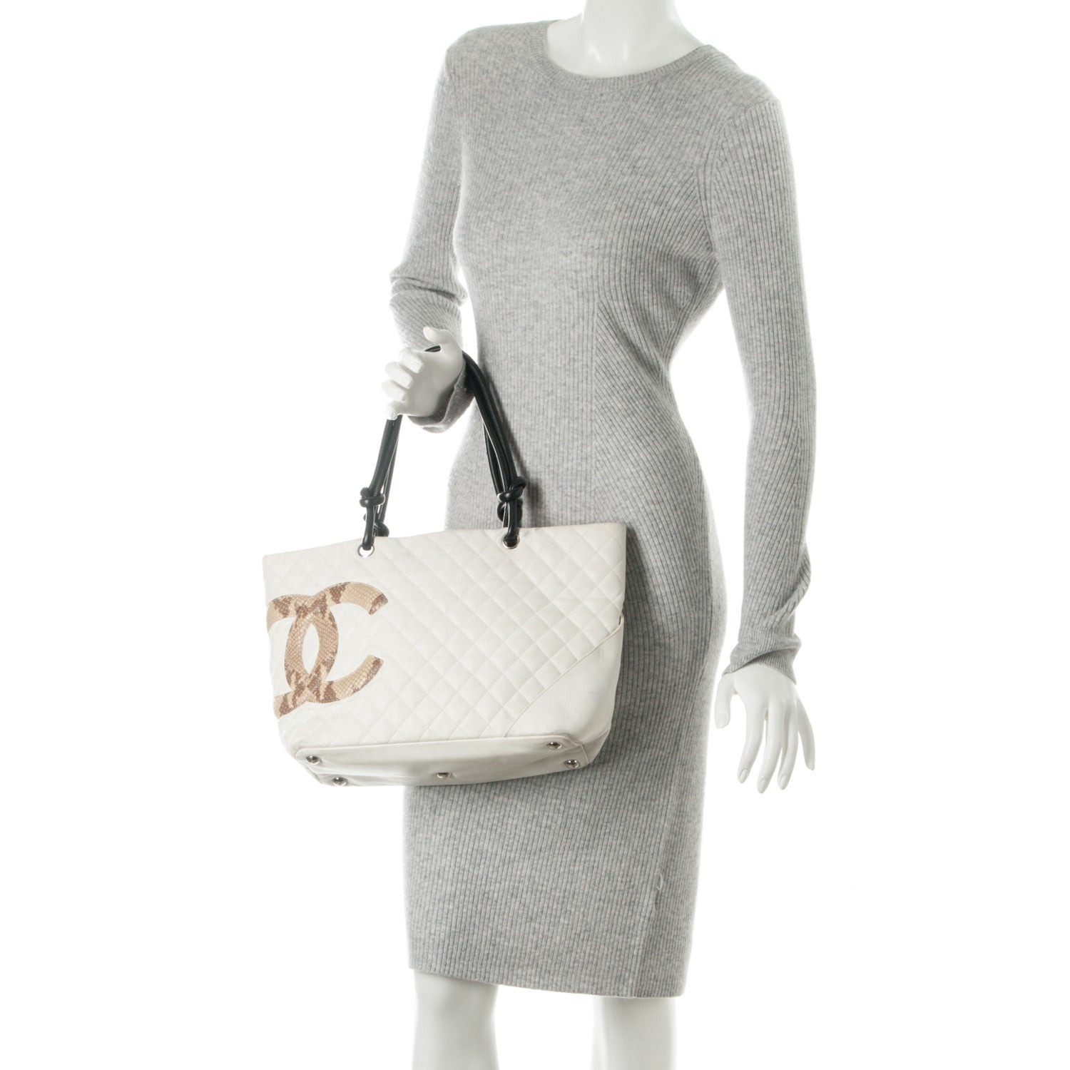 Chanel Calfskin Quilted Python Large Cambon Tote White 2 of 20
