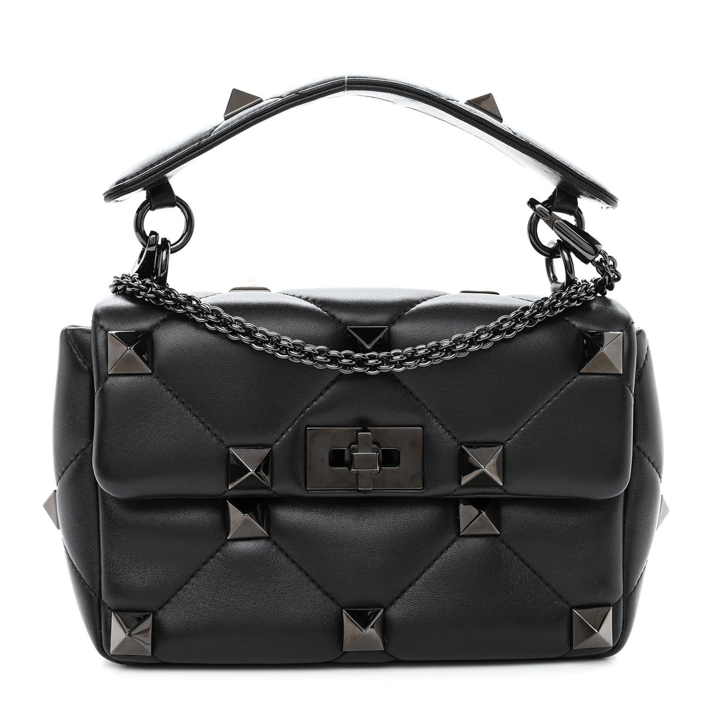 Nappa Monochrome Medium Roman Stud Shoulder Bag Black