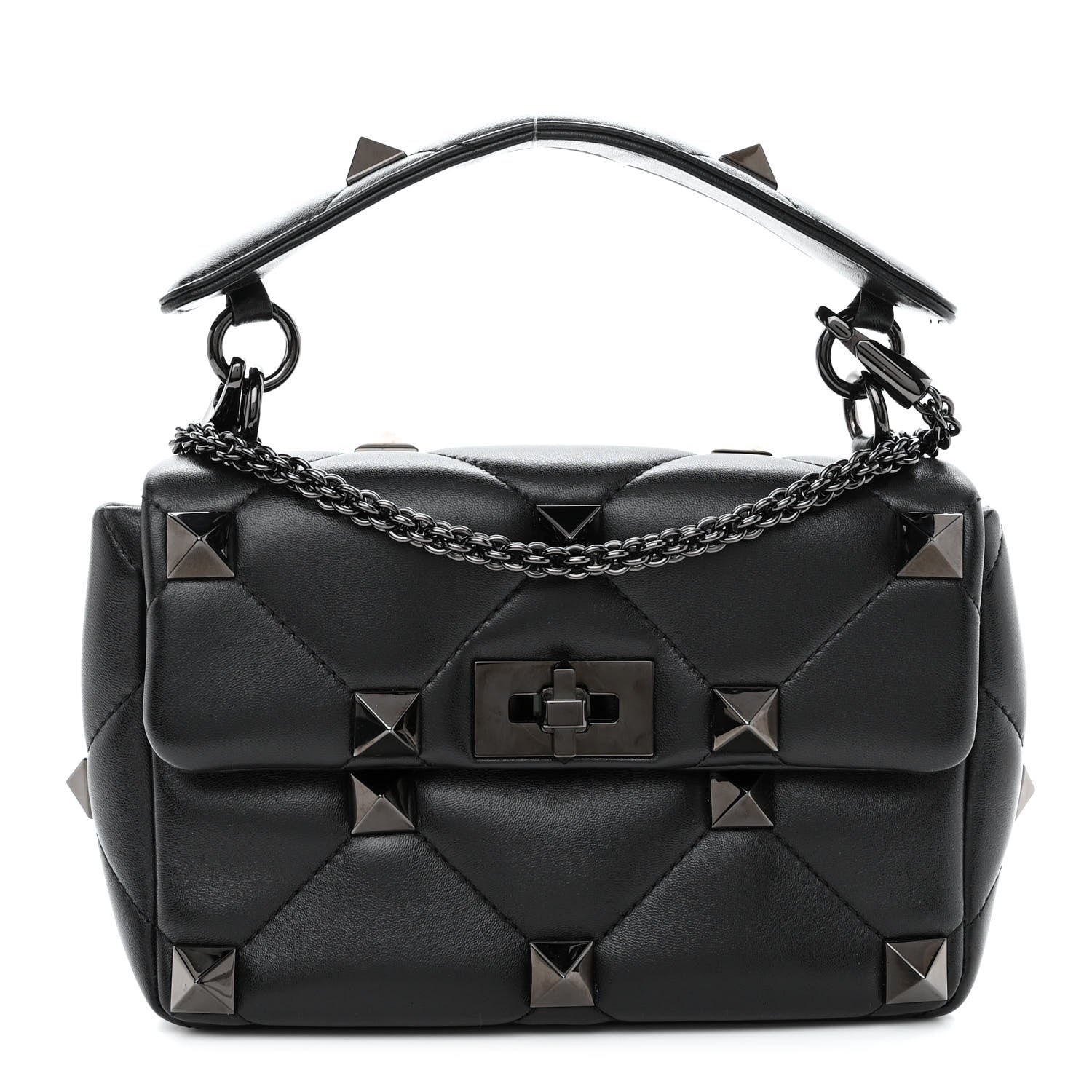 Valentino Garavani Nappa Monochrome Medium Roman Stud Shoulder Bag Black 1 of 9